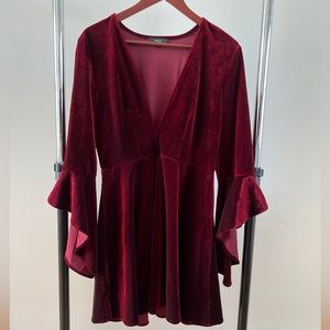 Velvet Bell-Sleeve Deep V-Neck Dress
